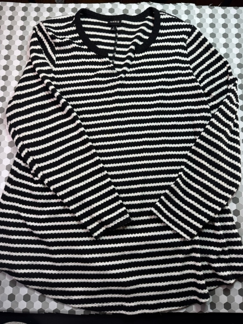 torrid Black and White Striped Crewneck Sweater